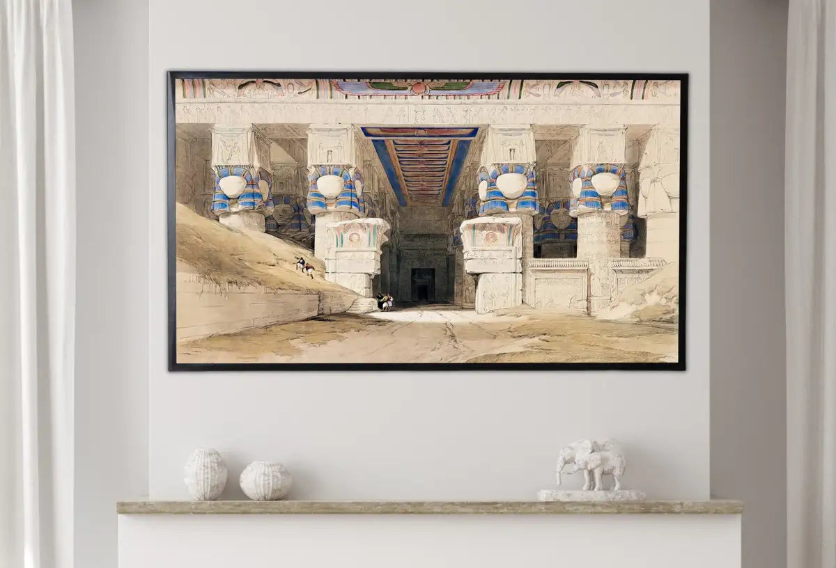 Detail view of artwork from Samsung Frame TV Art 4K Egyptian Temple Exterior Wall Art. Instant Download Vintage Egyptian Mythology Architecture Art for Frame TV. (variation 2)