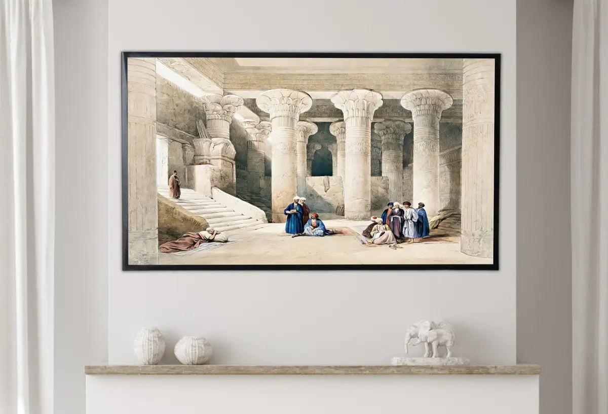 Detail view of artwork from Samsung Frame TV Art 4K Egyptian Temple Interior Wall Art. Instant Download Vintage Egyptian Mythology Architecture Art for Frame TV. (variation 2)