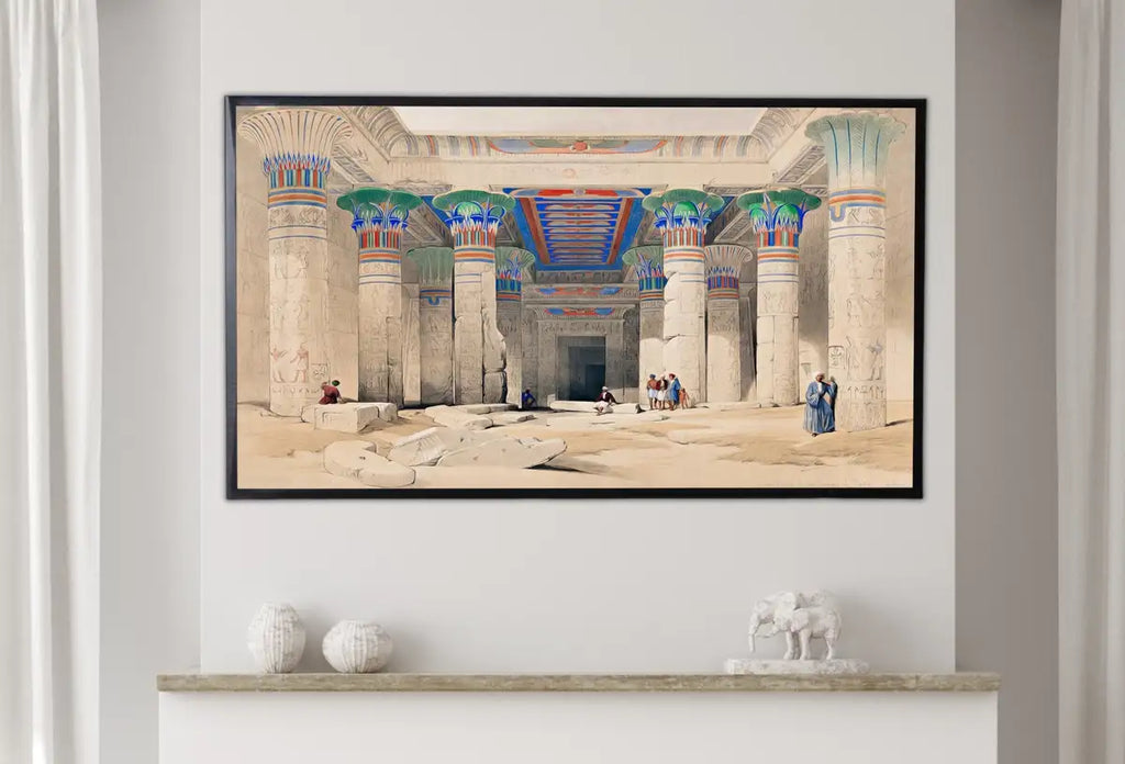 Detail view of artwork from Samsung Frame TV Art 4K Egyptian Temple of Philae Mythology Wall Art. Instant Download Vintage Egyptian Architecture Art for Frame TV. (variation 2)