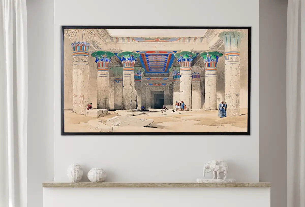 Detail view of artwork from Samsung Frame TV Art 4K Egyptian Temple of Philae Mythology Wall Art. Instant Download Vintage Egyptian Architecture Art for Frame TV. (variation 2)