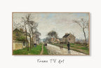 Samsung Frame TV Art 4K European Village Rain Landscape Vintage Oil Painting. Instant Download Vintage Art for Samsung Frame TV. TV Art displayed on Samsung Frame TV on a living room wall.