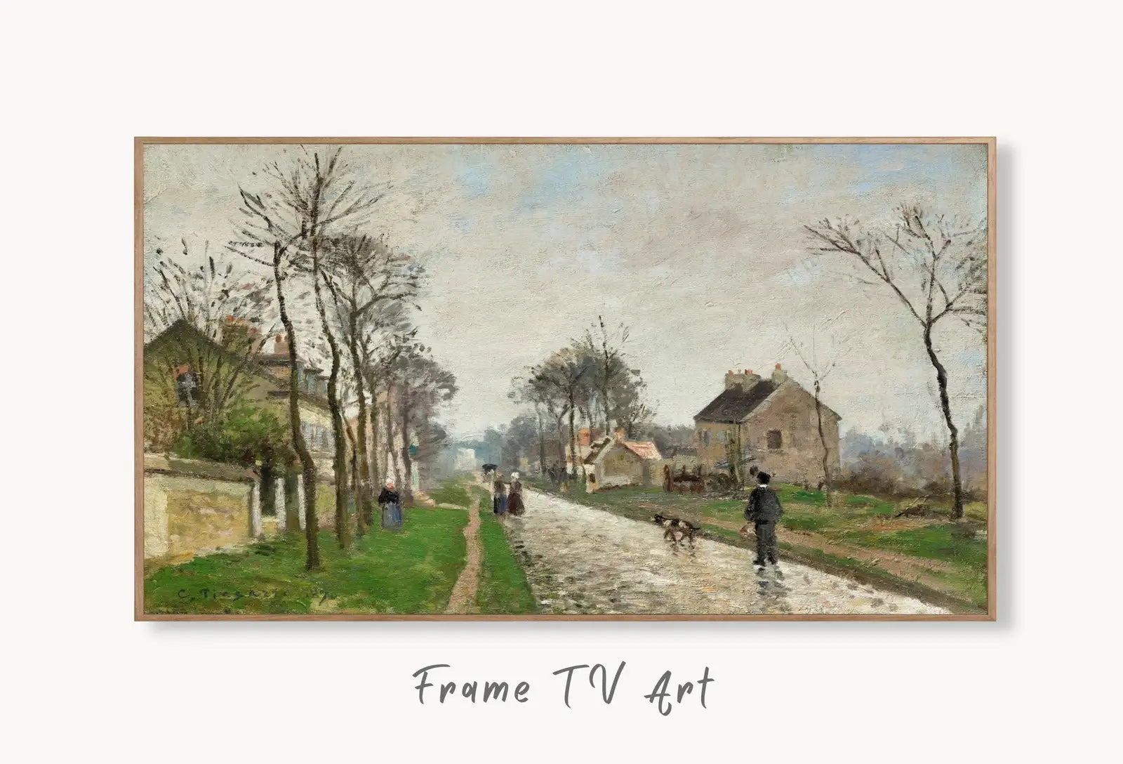 Samsung Frame TV Art 4K European Village Rain Landscape Vintage Oil Painting. Instant Download Vintage Art for Samsung Frame TV. TV Art displayed on Samsung Frame TV on a living room wall.