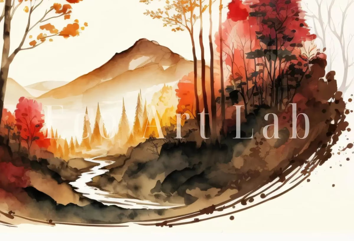 Samsung Frame TV Art 4K Fall Forest Mountain Landscape Watercolor Digital Painting. Instant Download Forest Art for Samsung Frame TV. TV Art – Frame TV  Art