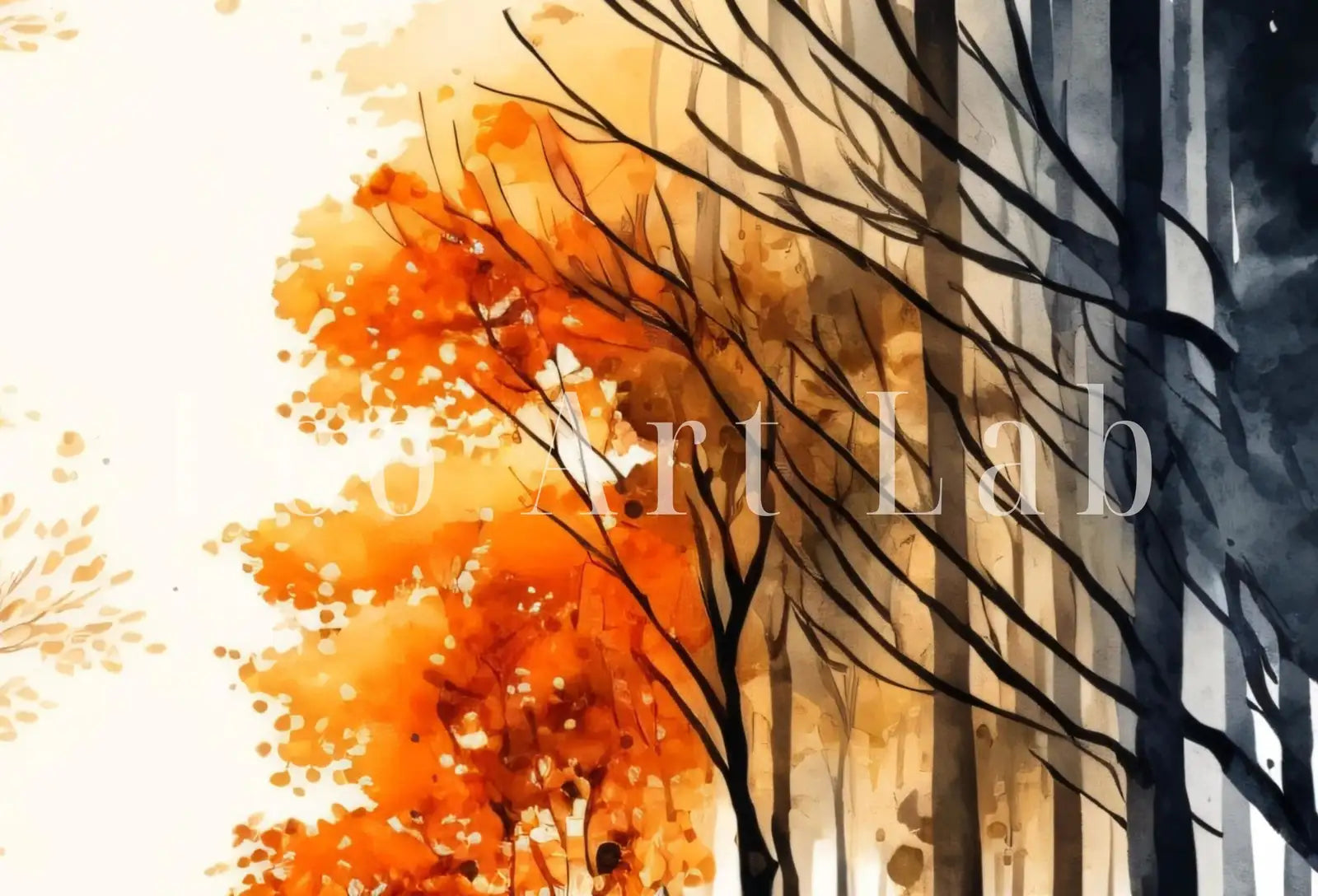 Detail view of artwork from Samsung Frame TV Art 4K Fall Forest Nature Landscape Watercolor Digital Painting. Instant Download Forest Art for Samsung Frame TV. TV Art. (variation 1)