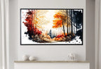 Detail view of artwork from Samsung Frame TV Art 4K Fall Forest Nature Landscape Watercolor Digital Painting. Instant Download Forest Art for Samsung Frame TV. TV Art. (variation 2)