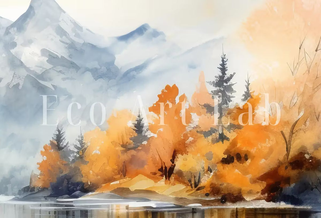 Samsung Frame TV Art 4K Fall Mountain Forest Lake Landscape Painting. Instant Download. Autumn Forest Art for Samsung Frame TV. Art for TV – Frame TV  Art