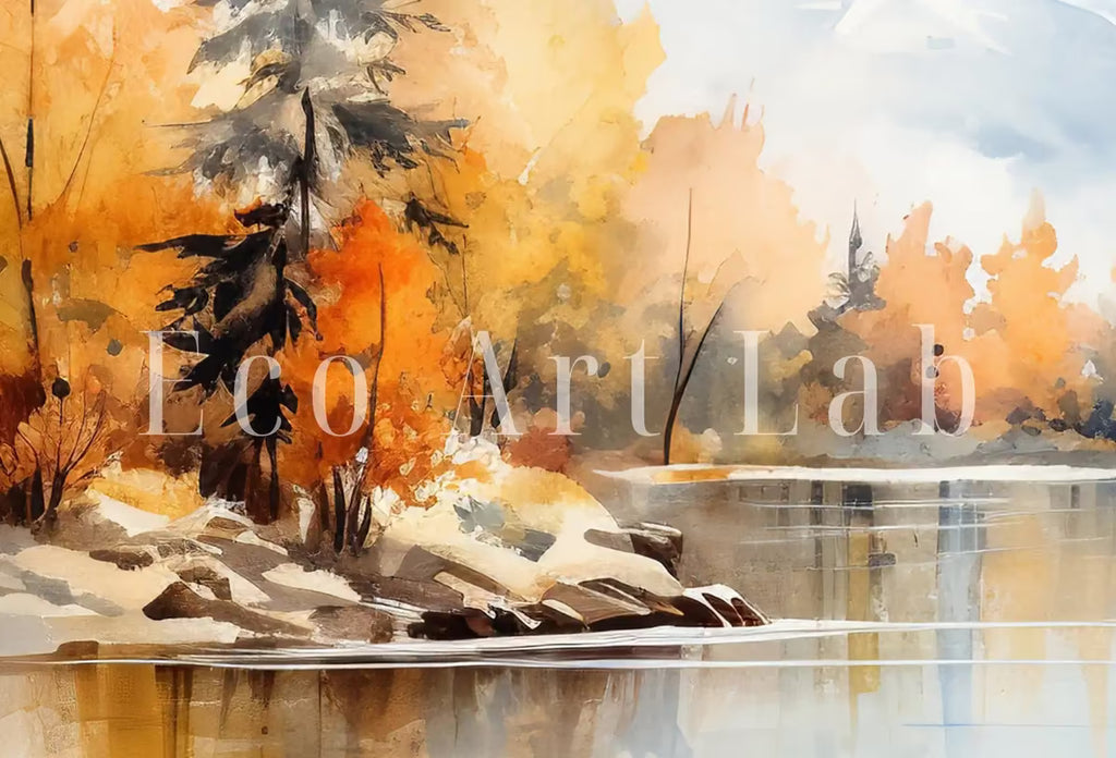 Samsung Frame TV Art 4K Fall Mountain Forest Lake Landscape Painting. Instant Download. Autumn Forest Art for Samsung Frame TV. Art for TV – Frame TV  Art