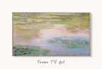 Samsung Frame TV Art 4K Famous Claude Monet Water Lilies Painting. Instant Download. Botanical Wall Art for Frame TV. Vintage Wall Art displayed on Samsung Frame TV on a living room wall.