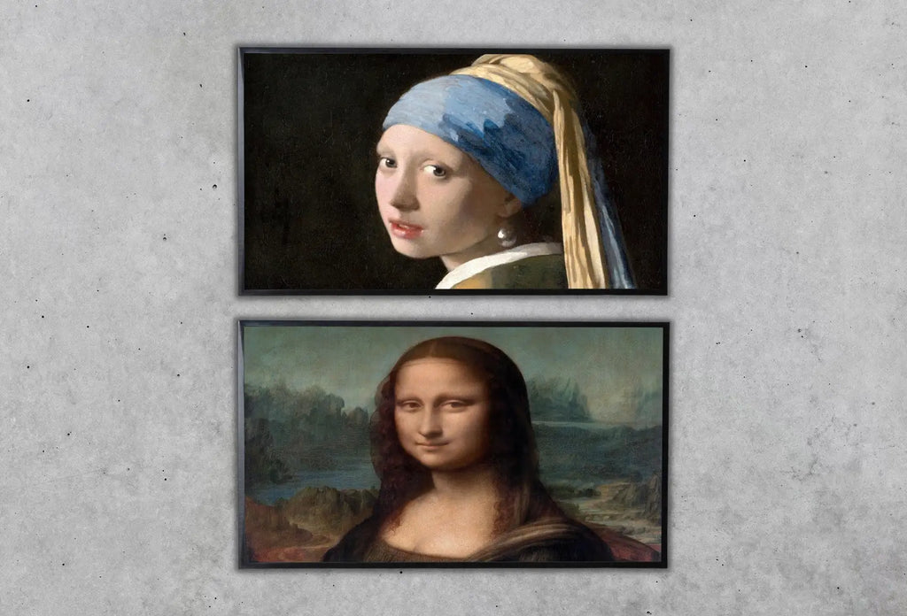 Detail view of artwork from Samsung Frame TV Art 4K Famous Paintings Set of 2. Girl with Pearl Earring & Mona Lisa Classic Portrait Paintings. Fine Art for Frame TV. (variation 1)