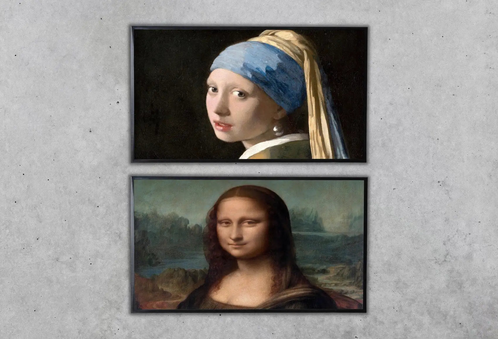 Detail view of artwork from Samsung Frame TV Art 4K Famous Paintings Set of 2. Girl with Pearl Earring & Mona Lisa Classic Portrait Paintings. Fine Art for Frame TV. (variation 1)