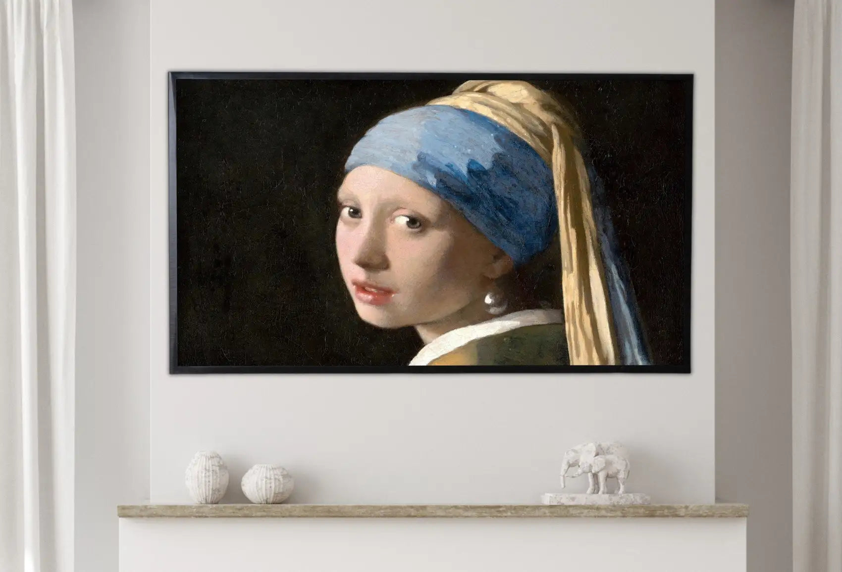 Detail view of artwork from Samsung Frame TV Art 4K Famous Paintings Set of 2. Girl with Pearl Earring & Mona Lisa Classic Portrait Paintings. Fine Art for Frame TV. (variation 2)