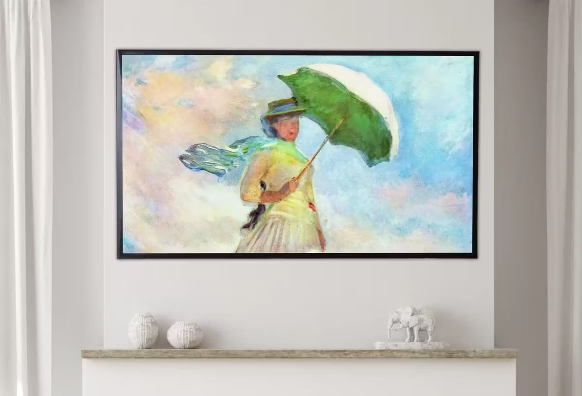 Samsung Frame TV Art 4K Famous Paintings Set of 2. Woman with a Parasol Classic Portrait Paintings. Claude Monet Fine Art for Frame TV – Frame TV Art Set
