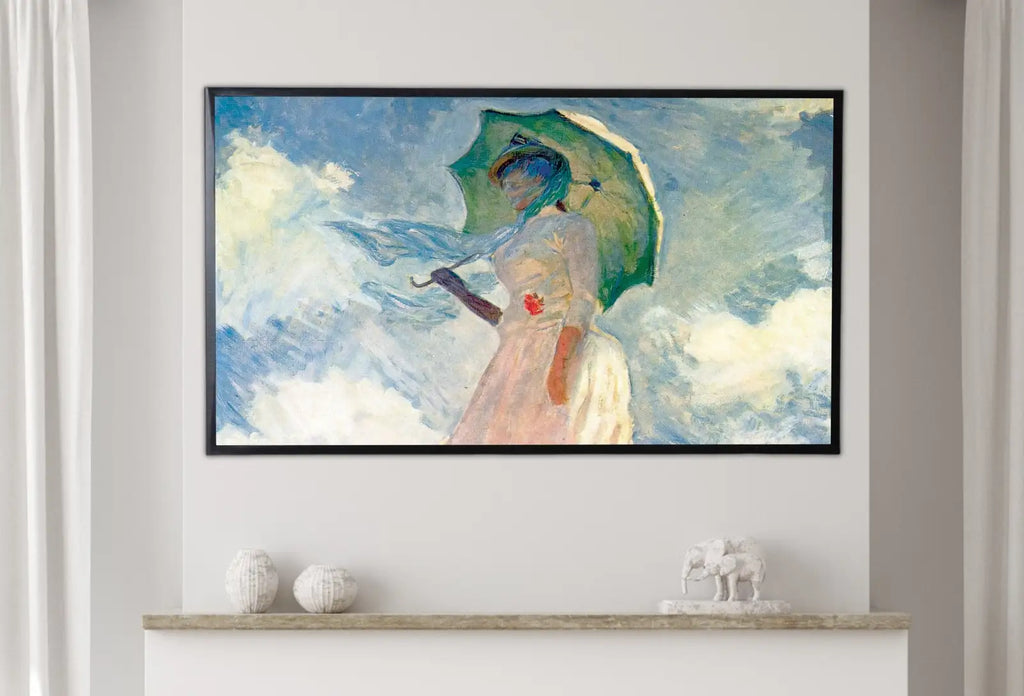 Detail view of artwork from Samsung Frame TV Art 4K Famous Paintings Set of 2. Woman with a Parasol Classic Portrait Paintings. Claude Monet Fine Art for Frame TV. (variation 1)
