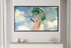 Detail view of artwork from Samsung Frame TV Art 4K Famous Paintings Set of 2. Woman with a Parasol Classic Portrait Paintings. Claude Monet Fine Art for Frame TV. (variation 1)