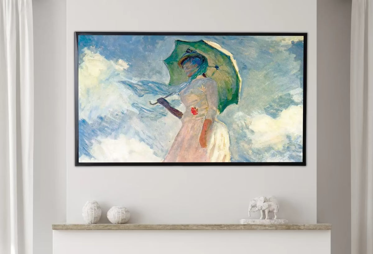 Samsung Frame TV Art 4K Famous Paintings Set of 2. Woman with a Parasol Classic Portrait Paintings. Claude Monet Fine Art for Frame TV – Frame TV Art Set