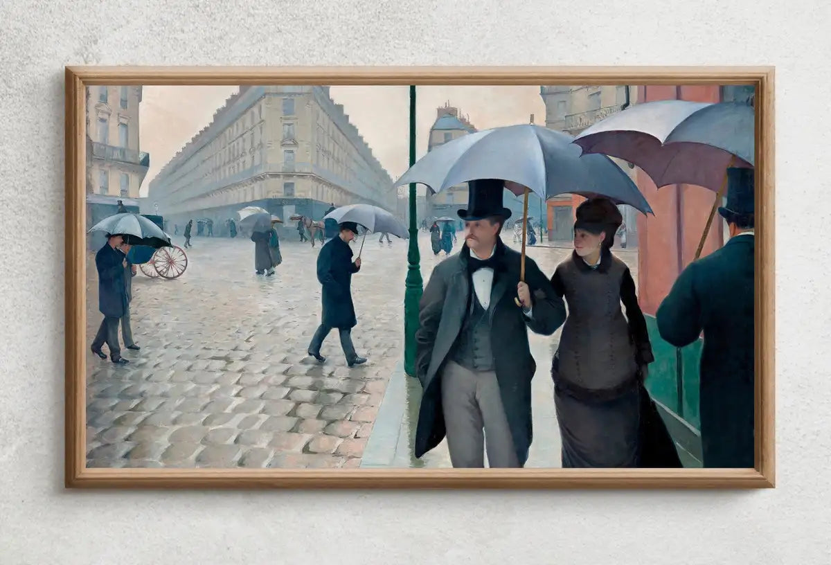 Detail view of artwork from Samsung Frame TV Art 4K Famous Paris Street Rainy Day Painting by Gustave Caillebotte. Instant Download Art for Frame TV. Vintage Wall Art. (variation 2)