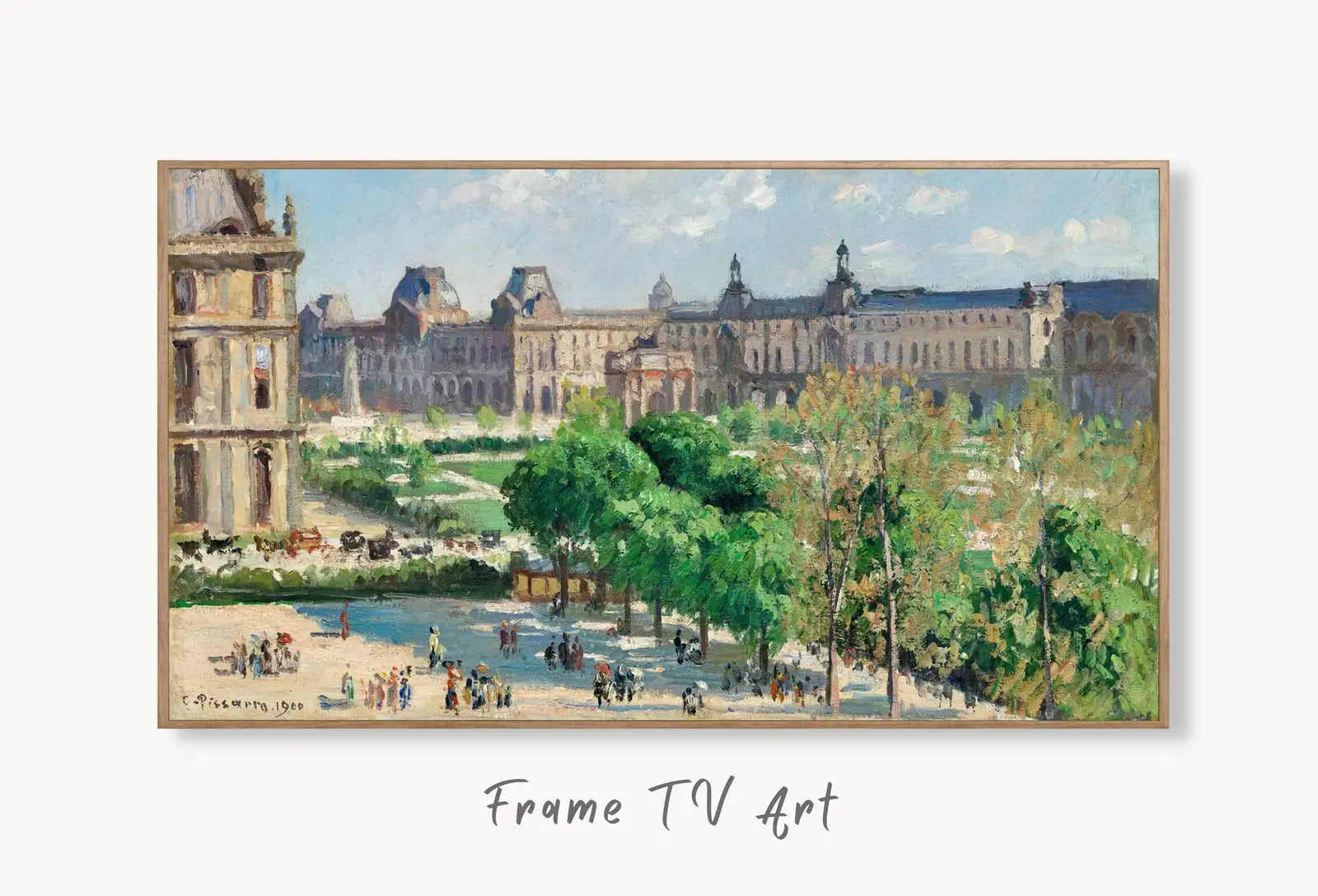 Samsung Frame TV Art 4K Famous View Place du Carrousel in Paris Vintage Landscape Oil Painting. Instant Download Art for Frame TV Art for Tv displayed on Samsung Frame TV on a living room wall.