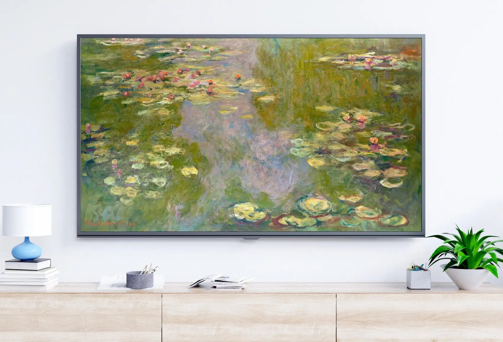 Detail view of artwork from Samsung Frame TV Art 4K Famous Water Lilies Claude Monet Painting. Instant Download Botanical Wall Art for the Frame TV. Vintage Wall Art. (variation 7)