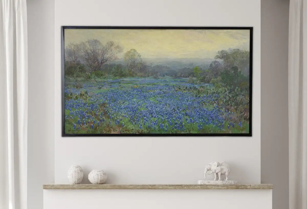 Detail view of artwork from Samsung Frame TV Art 4K Field of Bluebonnets. Vintage Spring Landscape Painting. Instant Download Landscape Wall Art for Frame TV. (variation 2)