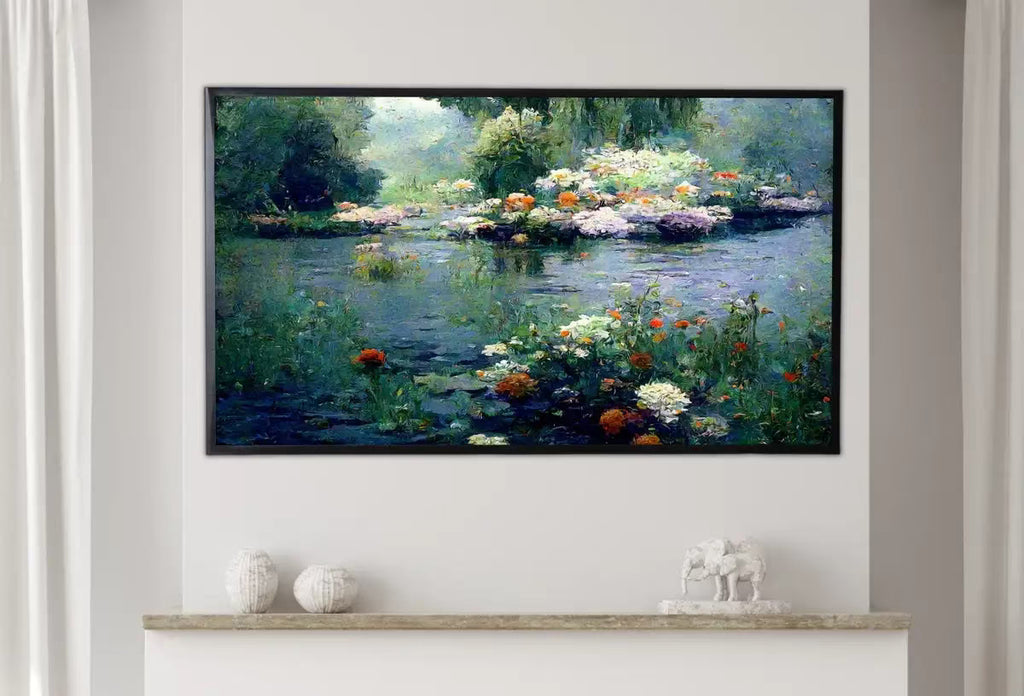 Samsung Frame TV Art 4K Flowers on River Monet Inspired Digital Painting. Instant Download Landscape Wall Art for Frame TV. Botanical Decor – Frame TV  Art
