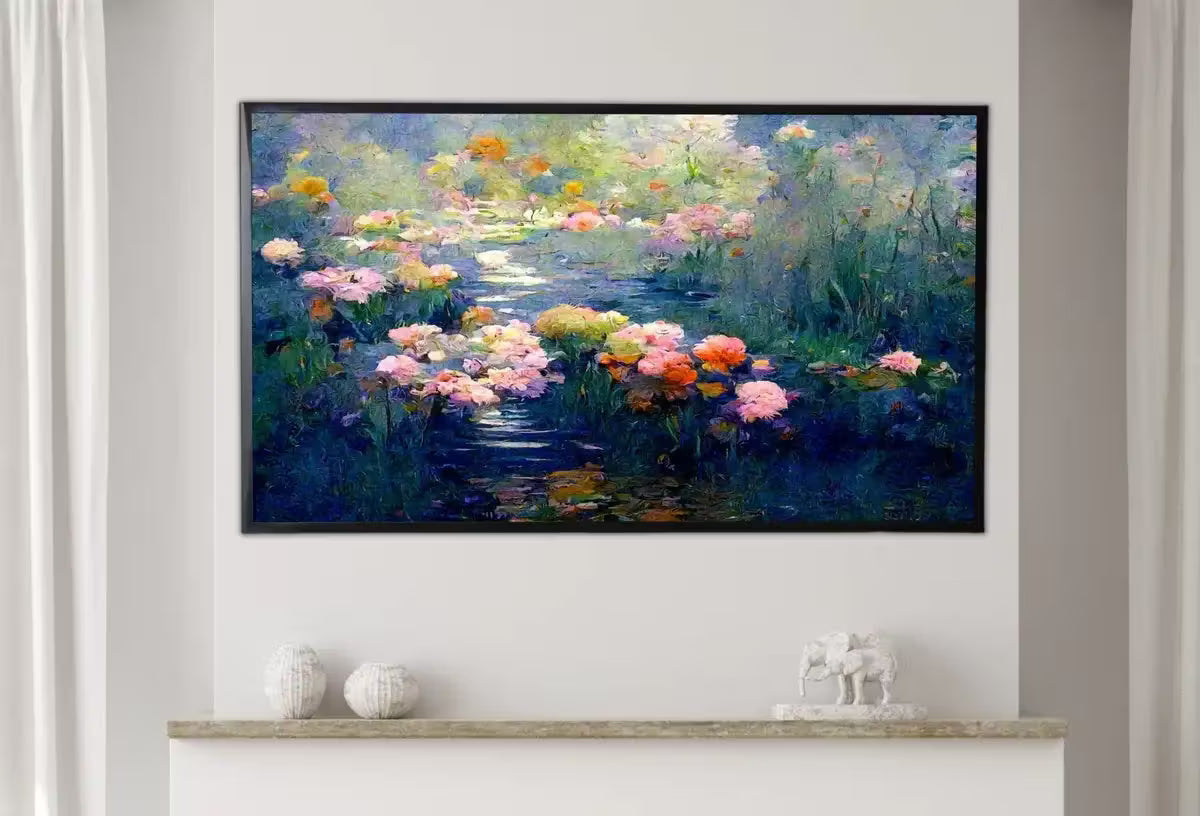Samsung Frame TV Art 4K Flowers & Pond Monet Inspired Digital Painting. Instant Download Landscape Wall Art for Frame TV. Botanical Wall Art – Frame TV  Art