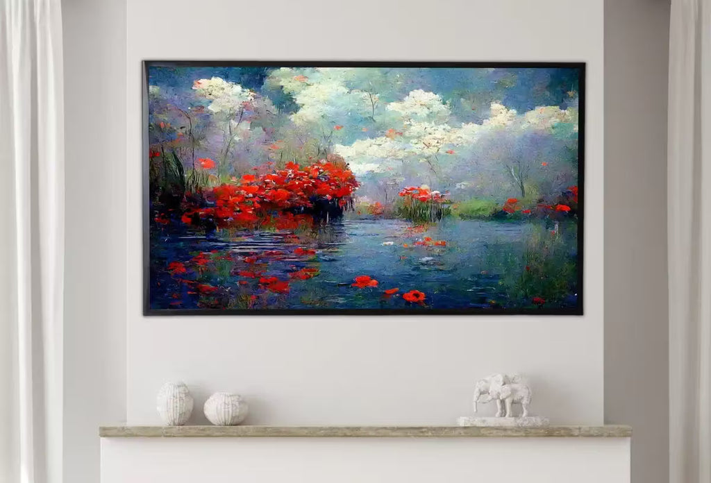Samsung Frame TV Art 4K Flowers River & Clouds Monet Inspired Digital Painting. Instant Download Landscape Art for Frame TV. Botanical Art – Frame TV  Art