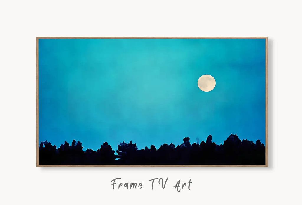 Samsung Frame TV Art 4K Forest & Full Moon Landscape Nature Wall Art. Instant Download Forest Digital Art. Trees Nature Art for Frame TV – Frame TV Digital Download Art – Digital Download