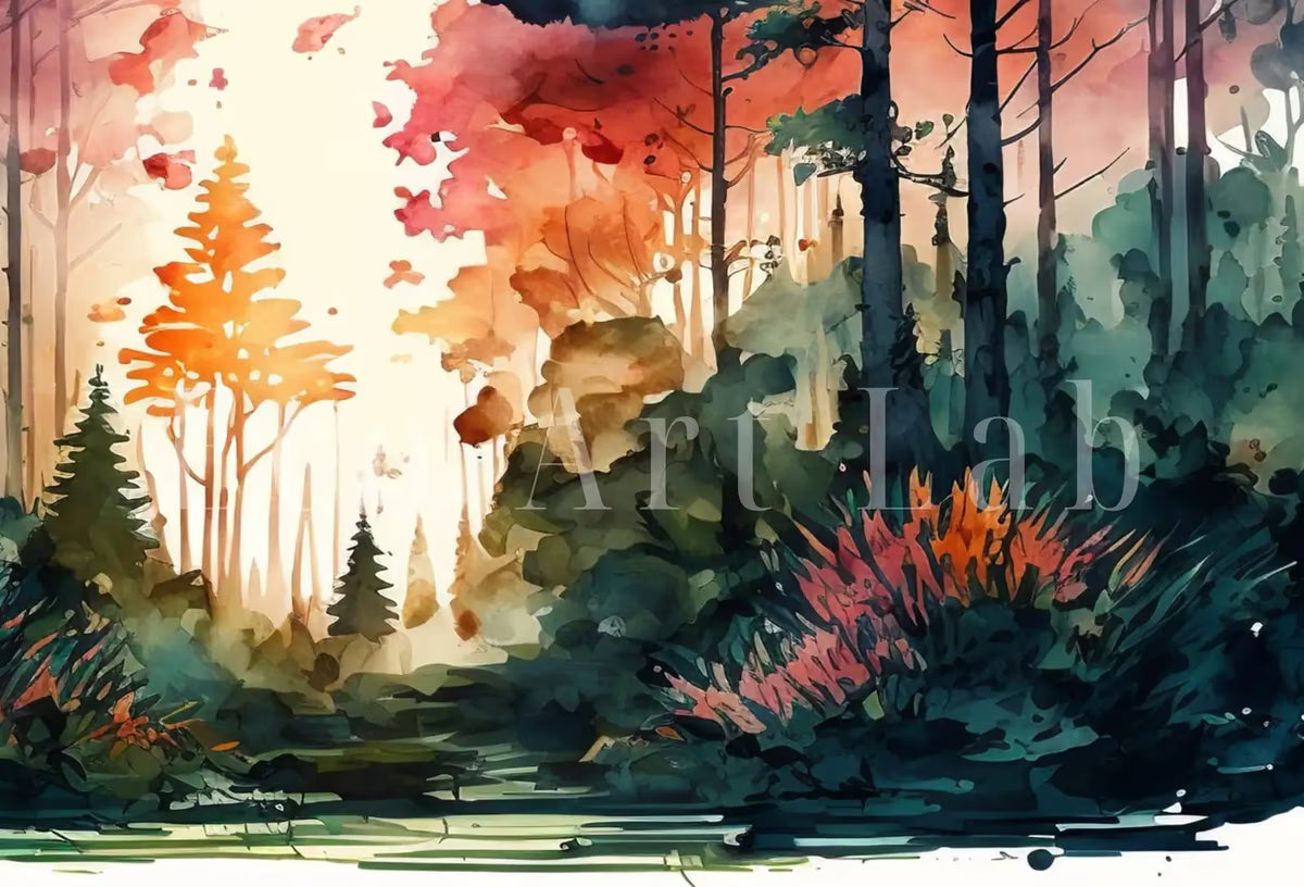 Samsung Frame TV Art 4K Forest Landscape Watercolor Colorful Digital Painting. Instant Download Forest Art for Samsung Frame TV. Art for TV – Frame TV  Art