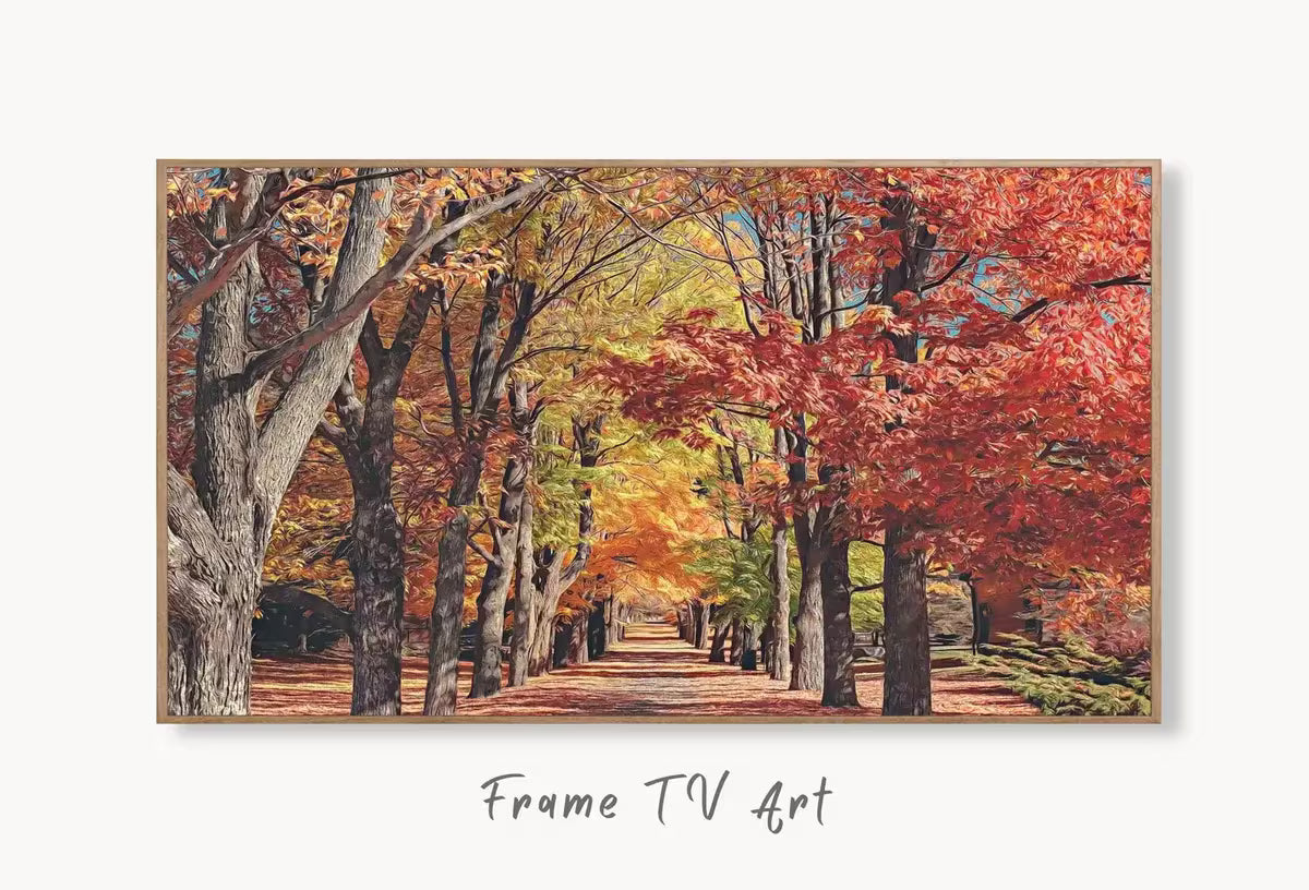 Samsung Frame TV Art 4K Forest Trail in Autumn Landscape Digital Painting. Instant Download Fall Art for the Samsung Frame TV. Art for TV – Frame TV  Art