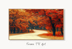 Samsung Frame TV Art 4K Forest Trail in the Fall Landscape Digital Painting. Instant Download Autumn Art for Samsung Frame TV. Art for TV #7 displayed on Samsung Frame TV on a living room wall.