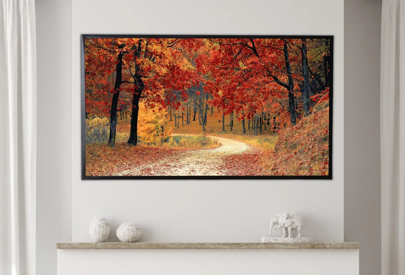Art pour Frame TV 4K, sentier forestier à l’automne. Téléchargement instantané d’art d’automne pour The Frame TV