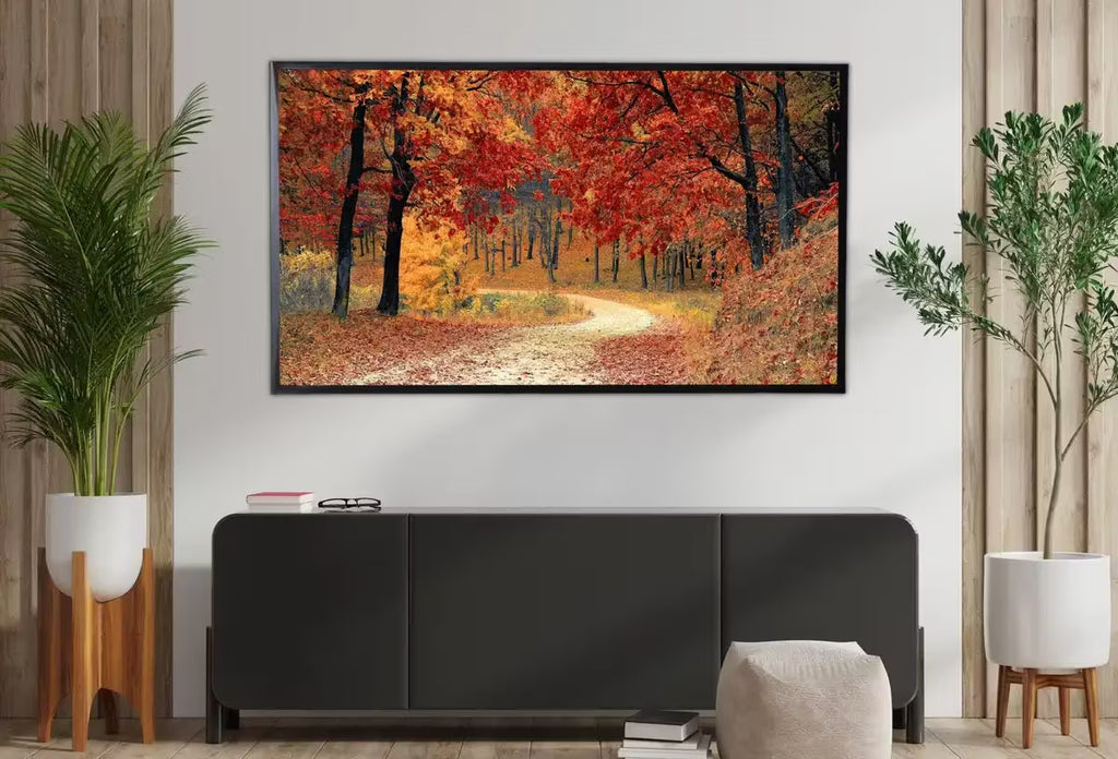 Samsung Frame TV Art 4K Forest Trail in the Fall Landscape Digital Painting. Instant Download Fall Art for the Samsung Frame TV. Art for TV – Frame TV  Art