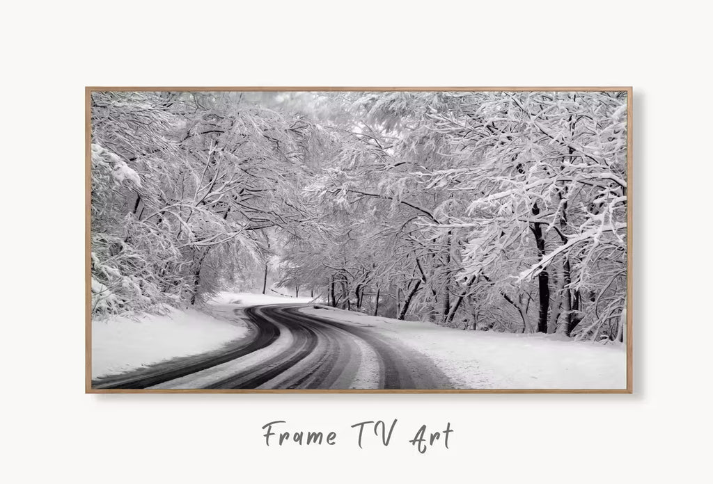 Samsung Frame TV Art 4K Forest Trail in the Winter Landscape Digital Painting. Instant Download Snow Art for Samsung Frame TV. Art for TV – Frame TV  Art