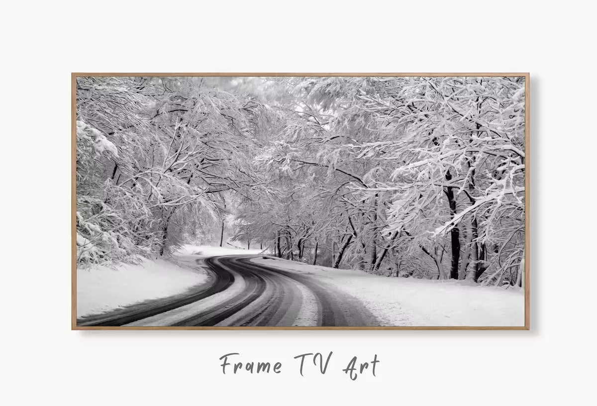 Samsung Frame TV Art 4K Forest Trail in the Winter Landscape Digital Painting. Instant Download Snow Art for Samsung Frame TV. Art for TV – Frame TV  Art