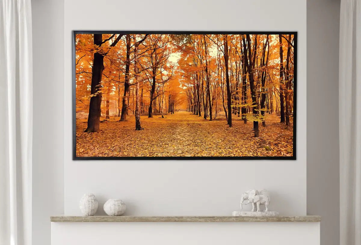 Tableau 4K de sentier forestier en automne : Une peinture numérique évoquant la beauté de l’automne. Parfait pour la télévision Frame. Téléchargement instantané.