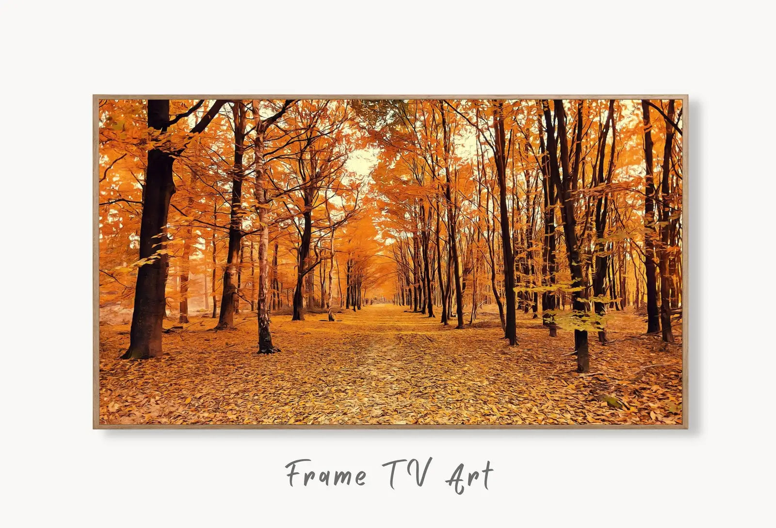 Tableau 4K de sentier forestier en automne : Une peinture numérique évoquant la beauté de l’automne. Parfait pour la télévision Frame. Téléchargement instantané.