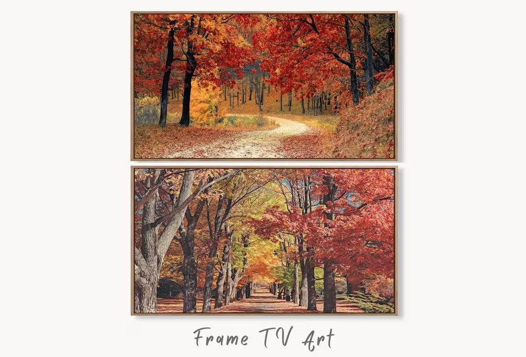 Samsung Frame TV Art 4K Forest Trails in the Fall Landscape Digital Paintings Set of 2. Instant Download Fall Art for the Samsung Frame TV. – Frame TV Art Set