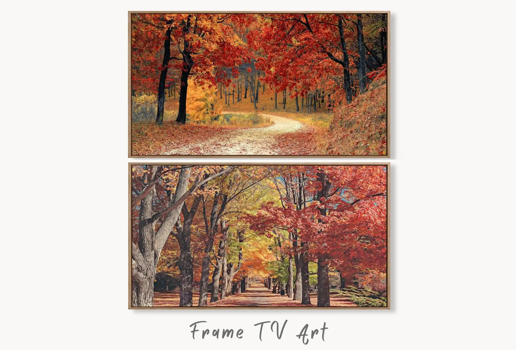 Art pour Samsung Frame TV 4K - Ensemble de 2 Peintures Numériques de Sentiers Forestiers en Automne. Téléchargement instantané, œuvre d’automne pour Samsung Frame TV.