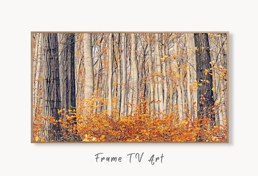 Detail view of artwork from Samsung Frame TV Art 4K Forests in the Fall Landscape Digital Paintings Set of 2. Instant Download. Nature Fall Art for the Samsung Frame TV. (variation 1)