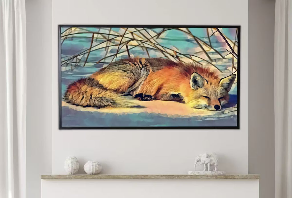 Samsung Frame TV Art 4K Fox Lying in Snow Digital Painting. Instant Download Fox Wall Art for the Samsung Frame TV. Red Fox Art for TV – Frame TV  Art