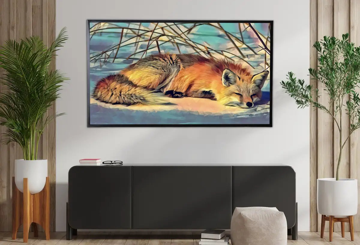 Samsung Frame TV Art 4K Fox Lying in Snow Digital Painting. Instant Download Fox Wall Art for the Samsung Frame TV. Red Fox Art for TV – Frame TV Digital Download Art – Digital Download