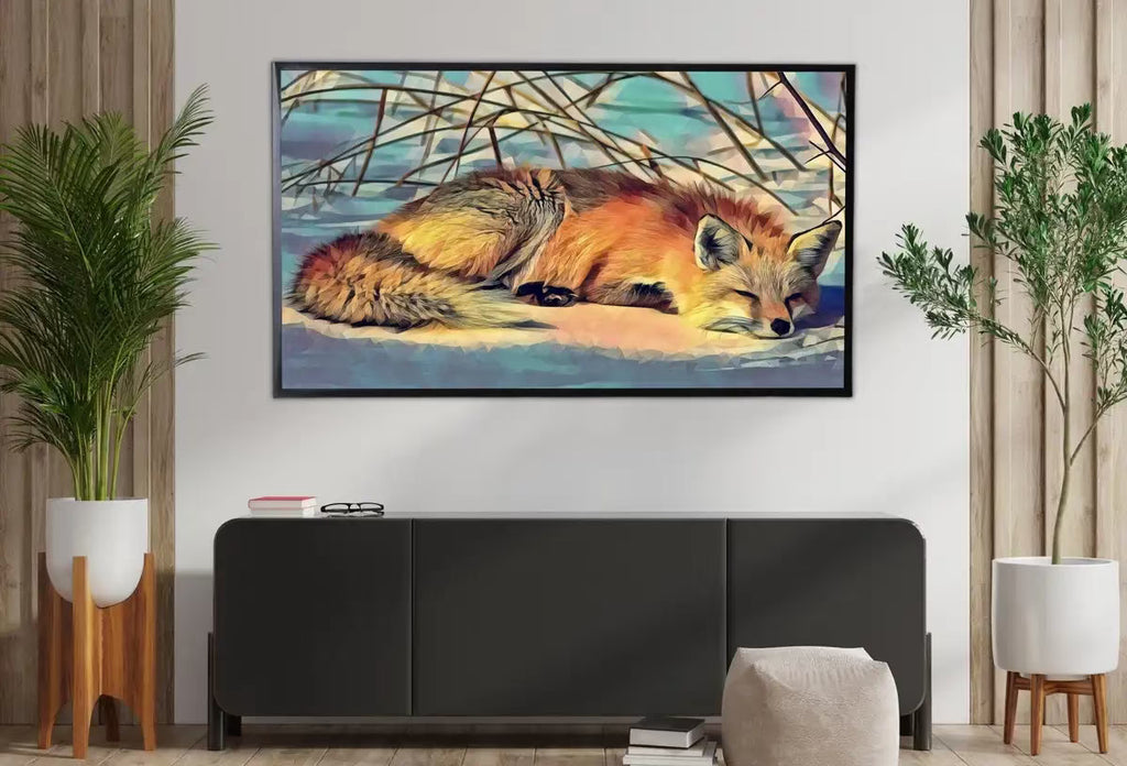 Samsung Frame TV Art 4K Fox Lying in Snow Digital Painting. Instant Download Fox Wall Art for the Samsung Frame TV. Red Fox Art for TV – Frame TV  Art
