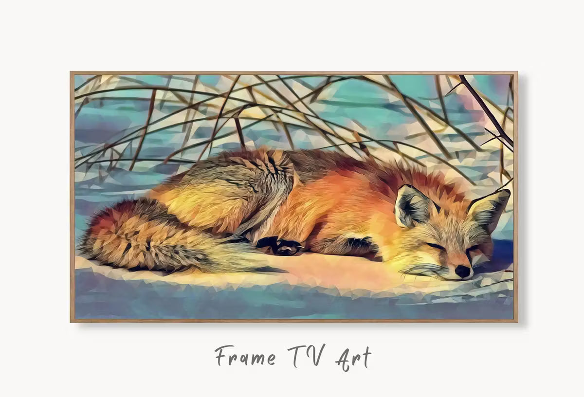 Samsung Frame TV Art 4K Fox Lying in Snow Digital Painting. Instant Download Fox Wall Art for the Samsung Frame TV. Red Fox Art for TV – Frame TV  Art