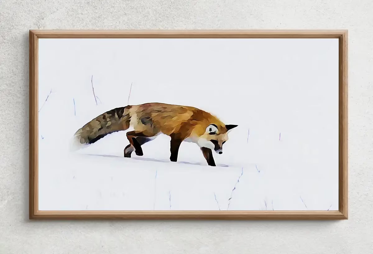 Samsung Frame TV Art 4K Fox Walking in Snow Digital Painting. Instant Download. Fox Wall Art for the Samsung Frame TV. Red Fox Art for TV – Frame TV  Art