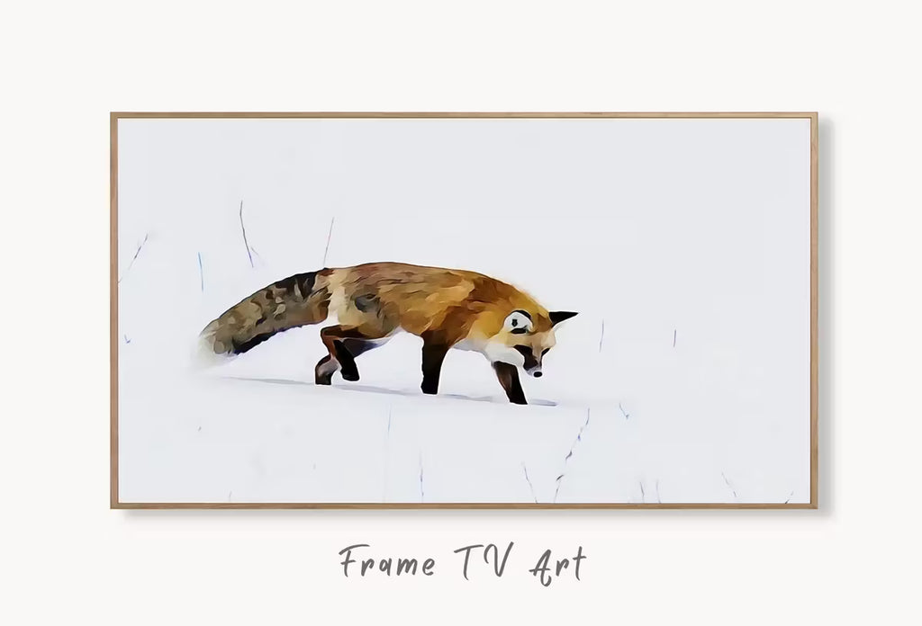 Samsung Frame TV Art 4K Fox Walking in Snow Digital Painting. Instant Download. Fox Wall Art for the Samsung Frame TV. Red Fox Art for TV – Frame TV  Art