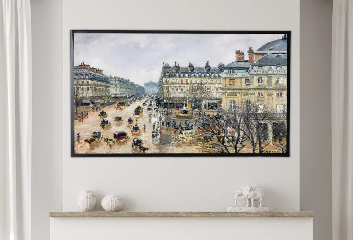 Detail view of artwork from Samsung Frame TV Art 4K French Theater Square in Paris Vintage Famous Landscape Oil Painting. Instant Download Art for Frame TV Art for Tv. (variation 2)