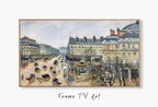 Samsung Frame TV Art 4K French Theater Square in Paris Vintage Famous Landscape Oil Painting. Instant Download Art for Frame TV Art for Tv displayed on Samsung Frame TV on a living room wall.