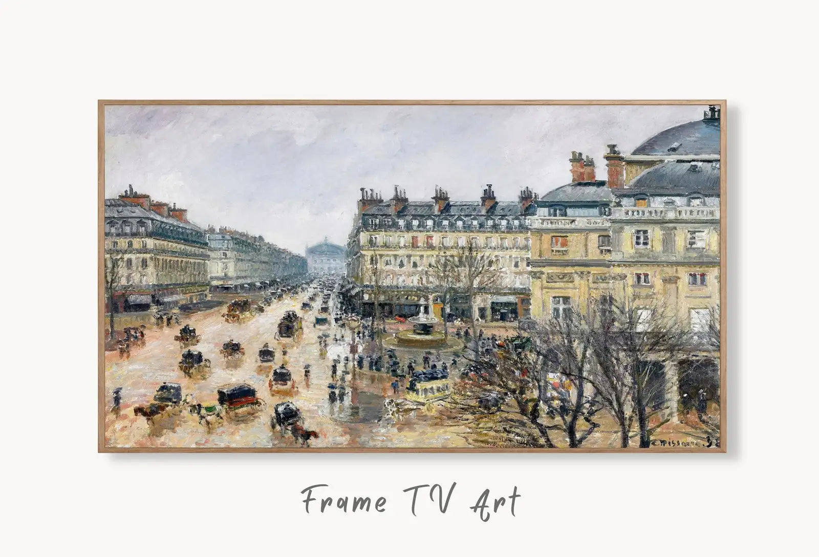 Samsung Frame TV Art 4K French Theater Square in Paris Vintage Famous Landscape Oil Painting. Instant Download Art for Frame TV Art for Tv displayed on Samsung Frame TV on a living room wall.