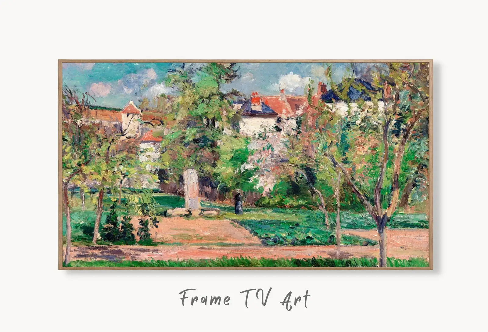 Samsung Frame TV Art 4K Garden in the Sun Famous French Countryside Painting. Instant Download Landscape Art for Frame TV. Vintage Wall Art displayed on Samsung Frame TV on a living room wall.