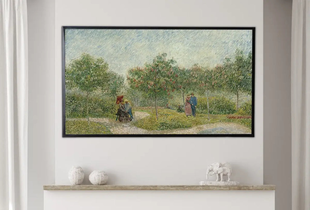 Detail view of artwork from Samsung Frame TV Art 4K Garden with Lovers Famous Painting by Vincent van Gogh. Instant Download van Gogh Art for the Frame TV. Vintage Art. (variation 2)